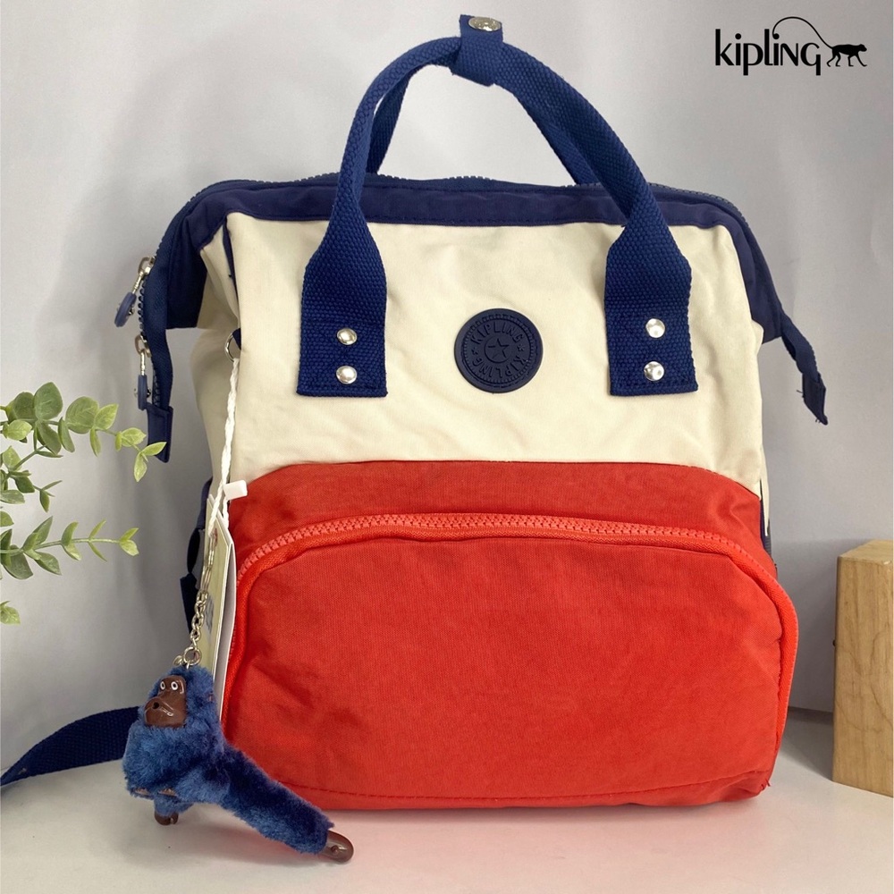 Kipling Navy, Cream, and Red Backpack